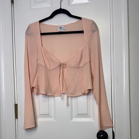 Princess Polly Pink Long Sleeve Tie Front Blouse - Picture 3 of 10